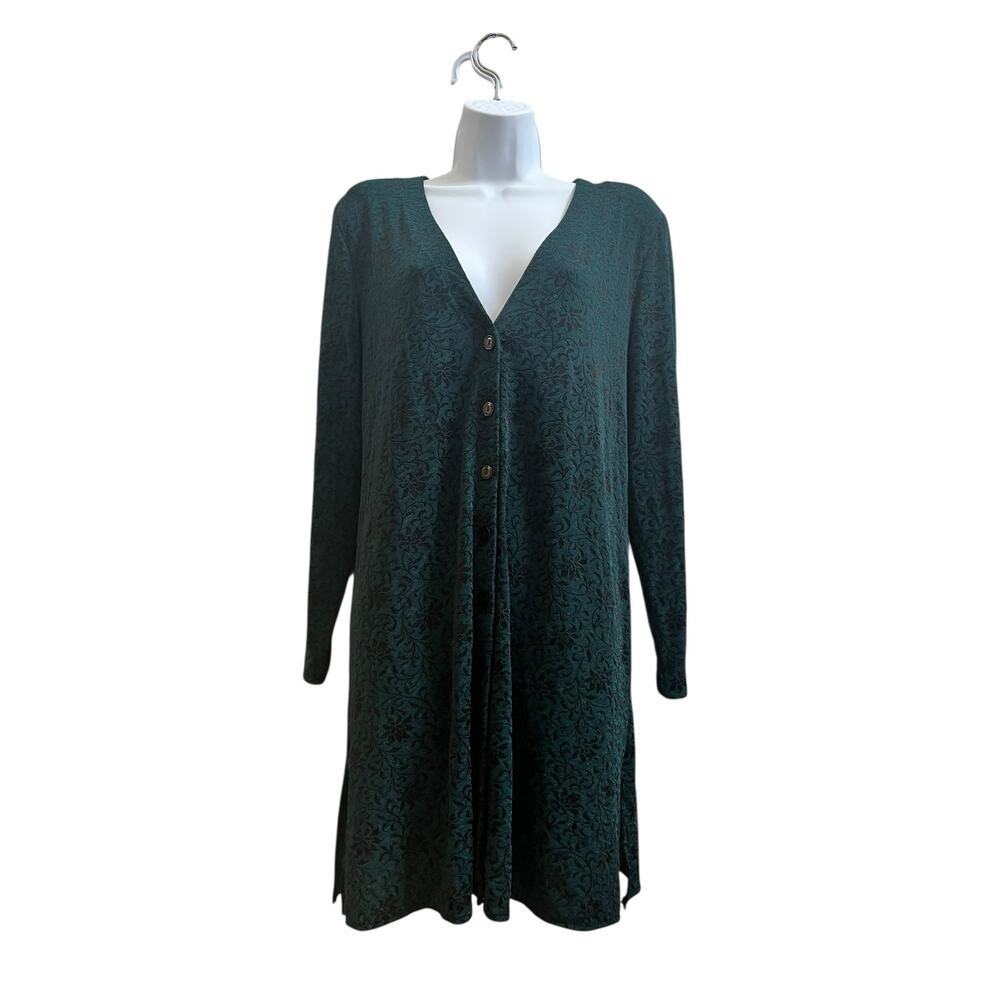 Vintage Rabbit Rabbit Rabbit Green Jacquard V Neck Button Down Tunic 14M Boho - Picture 2 of 12